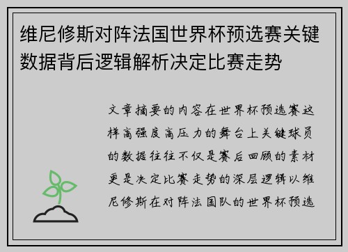 维尼修斯对阵法国世界杯预选赛关键数据背后逻辑解析决定比赛走势